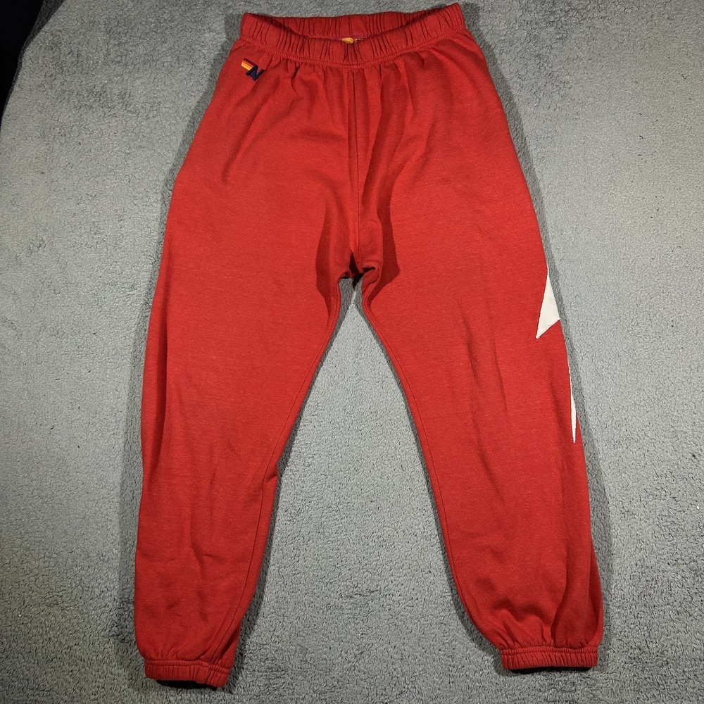 Aviator Nation Red Lightning Bolt Stitch Sweatpants Women's Size Large #3695